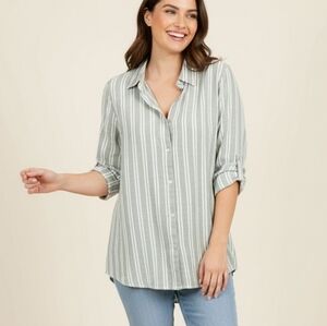 NWT Jones New York Green Striped Linen Shirt